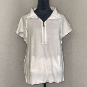 Lauren Ralph Lauren Shirt Women's Small White 100% Cotton Cap Sleeve 1/4 Zip